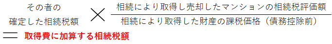 相続するマンションを売却、相続税取得費加算の計算式
