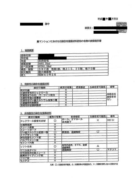 アスベスト使用調査報告書