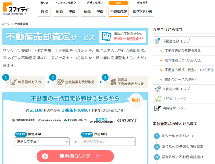 スマイティはどんなサイト？／スマイティの不動産売却サービスの流れ